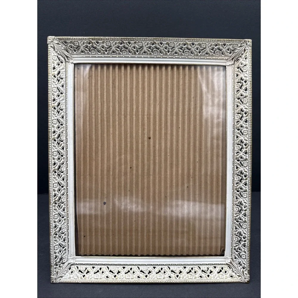 VTG MCM Metal Photo Picture Frame Gold Ornate Filigree Hollywood Regency 8